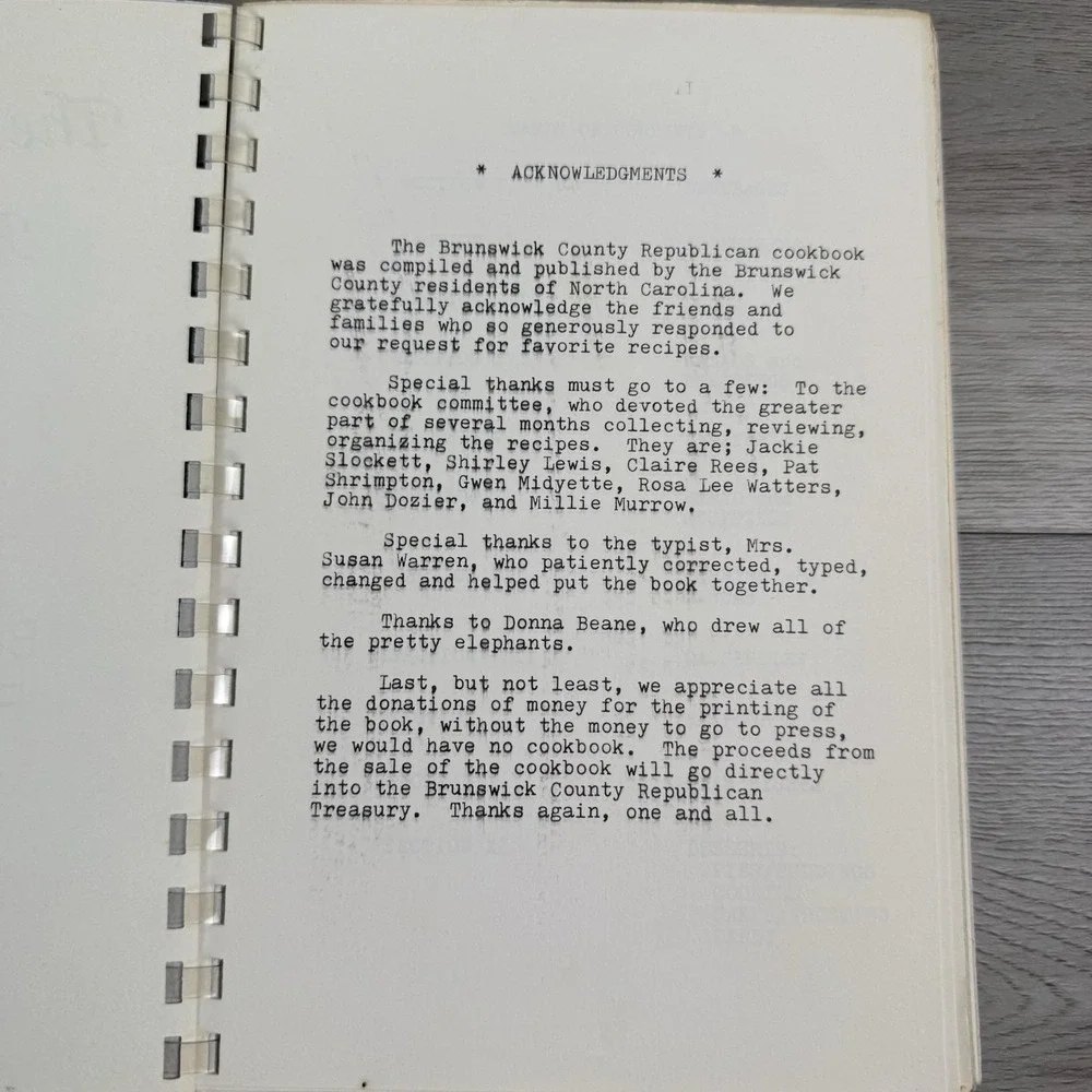 Hungry Elephant Cookbook 1987 Brunswick County Republican Party Bolivia NC